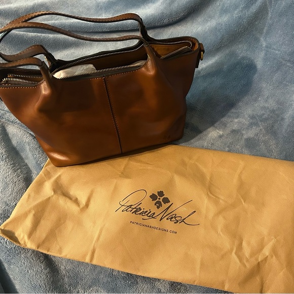 Patricia Nash Distressed Vintage Leather Argenta Handbag with Zipper in Cognac - Picture 11 of 11